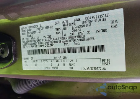 2023 Ford F-150 Xlt z USA, uszkodzony, nr VIN 1FTFW1ED0PFD02003